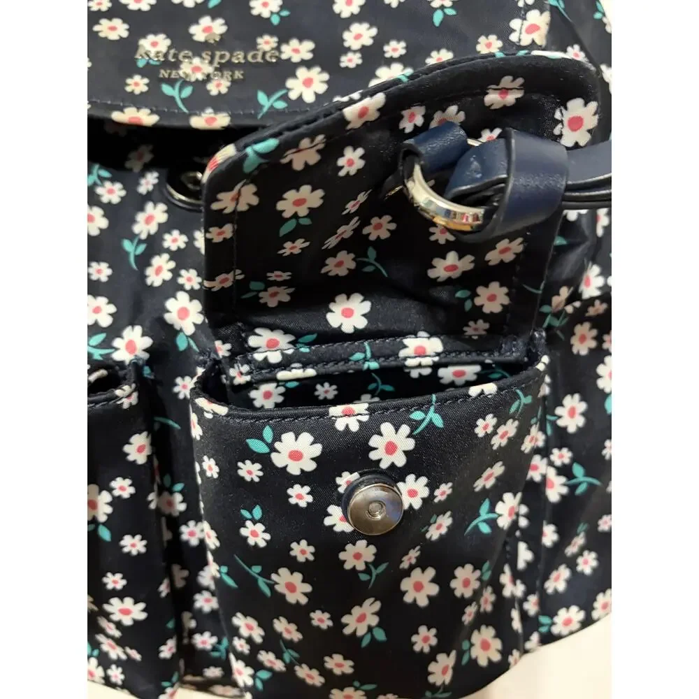 Kate Spade Floral Backpack Navy Daisy Print Nylon Drawstring Travel Bag